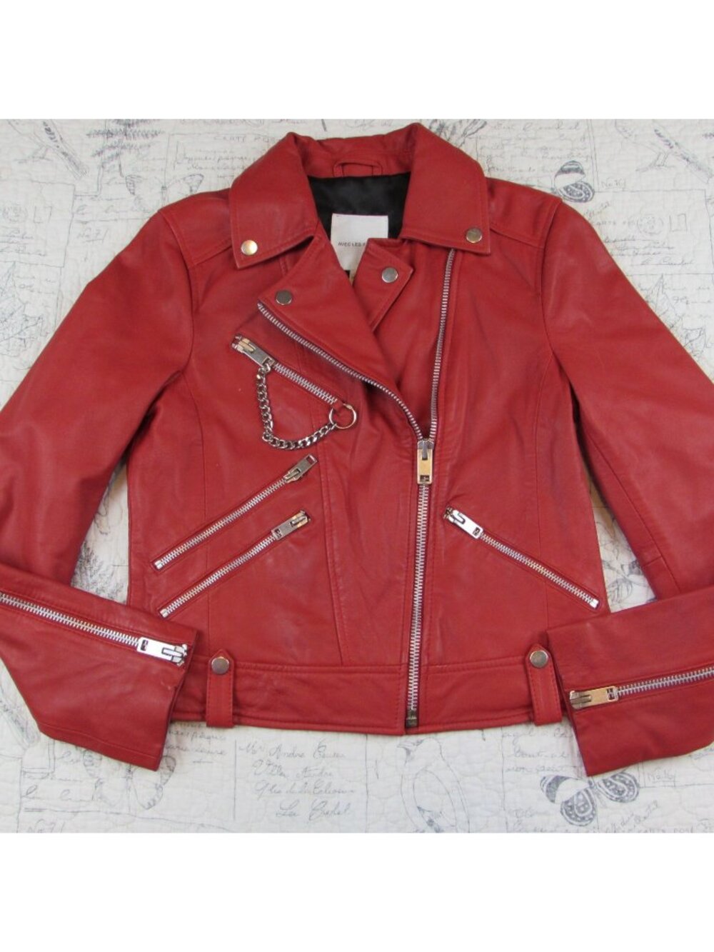EUC $299 anthro Avec les filles red leather moto biker womens size small s